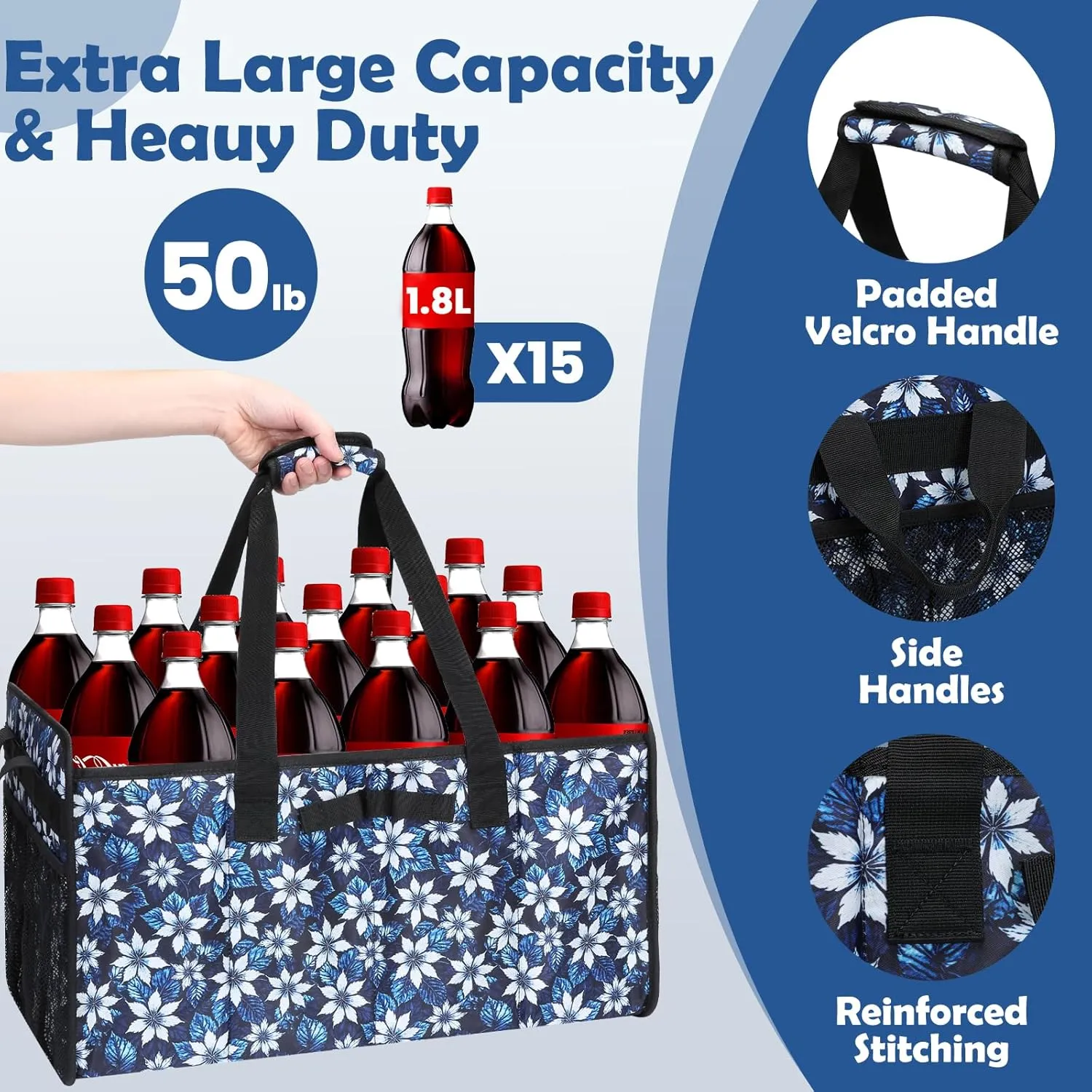 Muzale Extra Large Utility Tote Bag with Wire Frame Reusable Grocery Bags Foldable Heavy Duty Shopping Bags for Groceries Collapsible Totes with Handles for Carrying Heavy Loads Storage Car Trunk