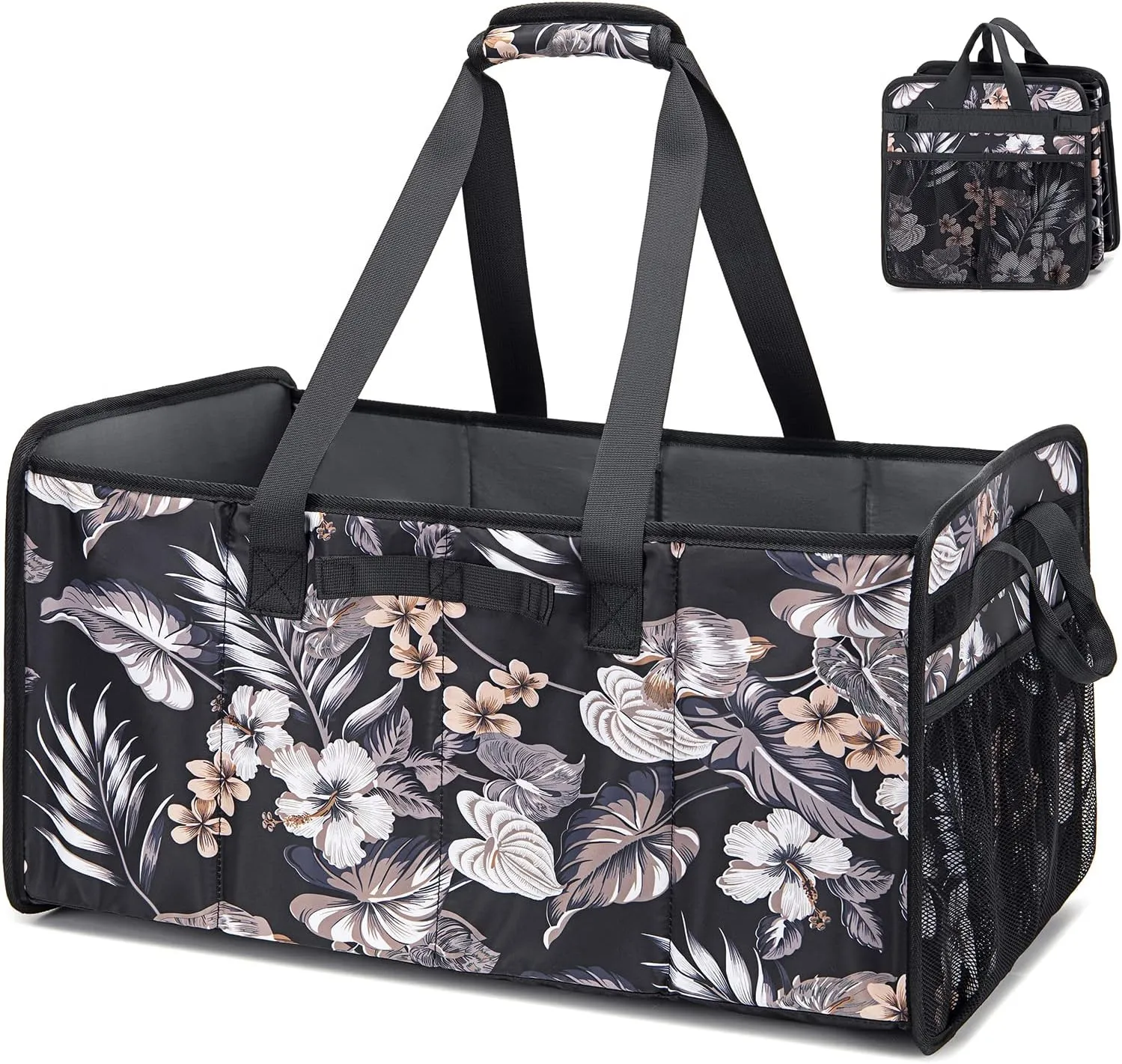Muzale Extra Large Utility Tote Bag with Wire Frame Reusable Grocery Bags Foldable Heavy Duty Shopping Bags for Groceries Collapsible Totes with Handles for Carrying Heavy Loads Storage Car Trunk