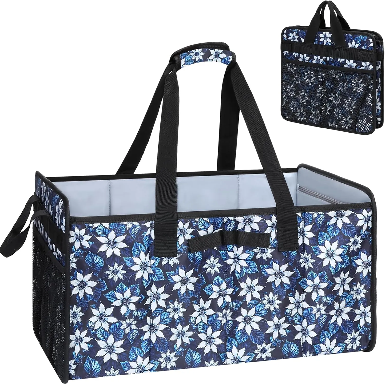 Muzale Extra Large Utility Tote Bag with Wire Frame Reusable Grocery Bags Foldable Heavy Duty Shopping Bags for Groceries Collapsible Totes with Handles for Carrying Heavy Loads Storage Car Trunk