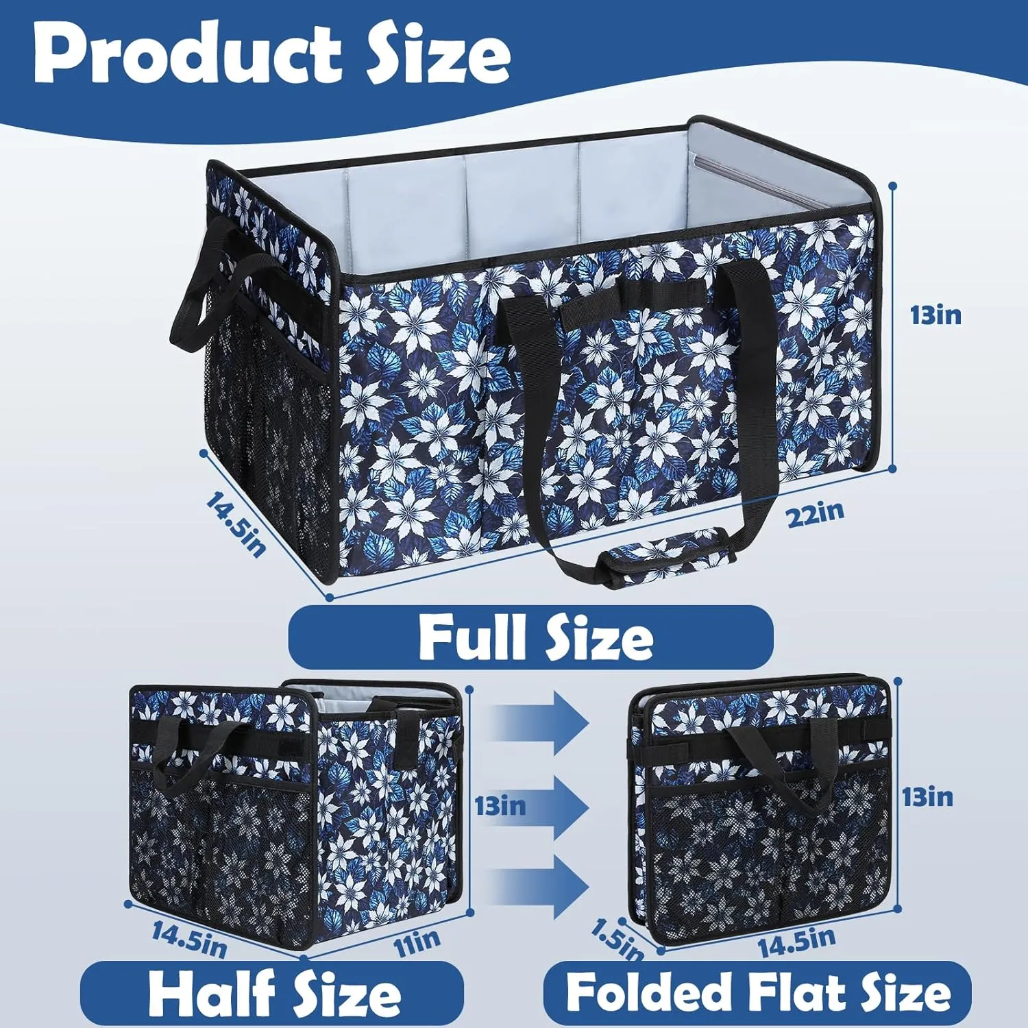 Muzale Extra Large Utility Tote Bag with Wire Frame Reusable Grocery Bags Foldable Heavy Duty Shopping Bags for Groceries Collapsible Totes with Handles for Carrying Heavy Loads Storage Car Trunk