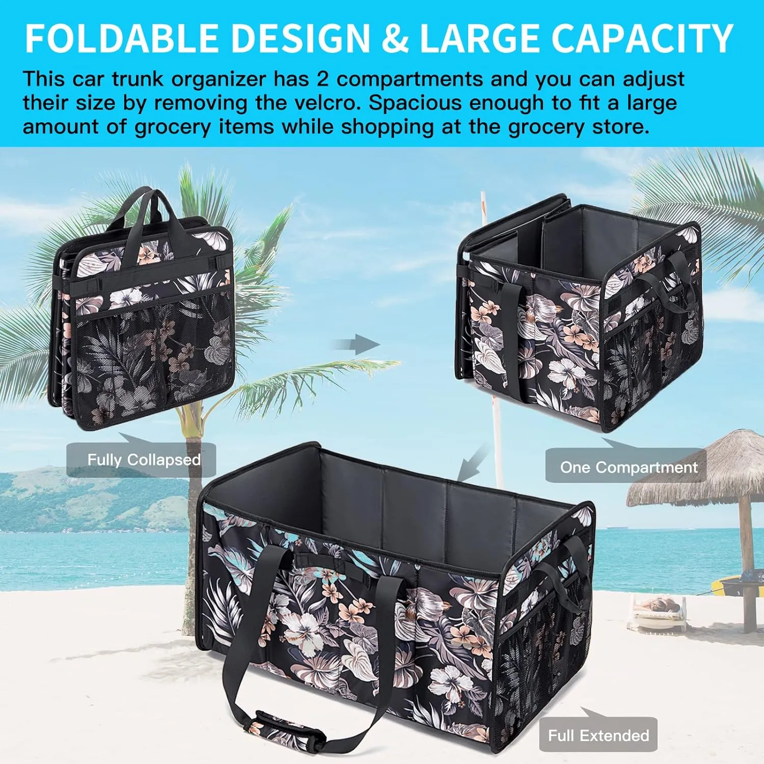 Muzale Extra Large Utility Tote Bag with Wire Frame Reusable Grocery Bags Foldable Heavy Duty Shopping Bags for Groceries Collapsible Totes with Handles for Carrying Heavy Loads Storage Car Trunk