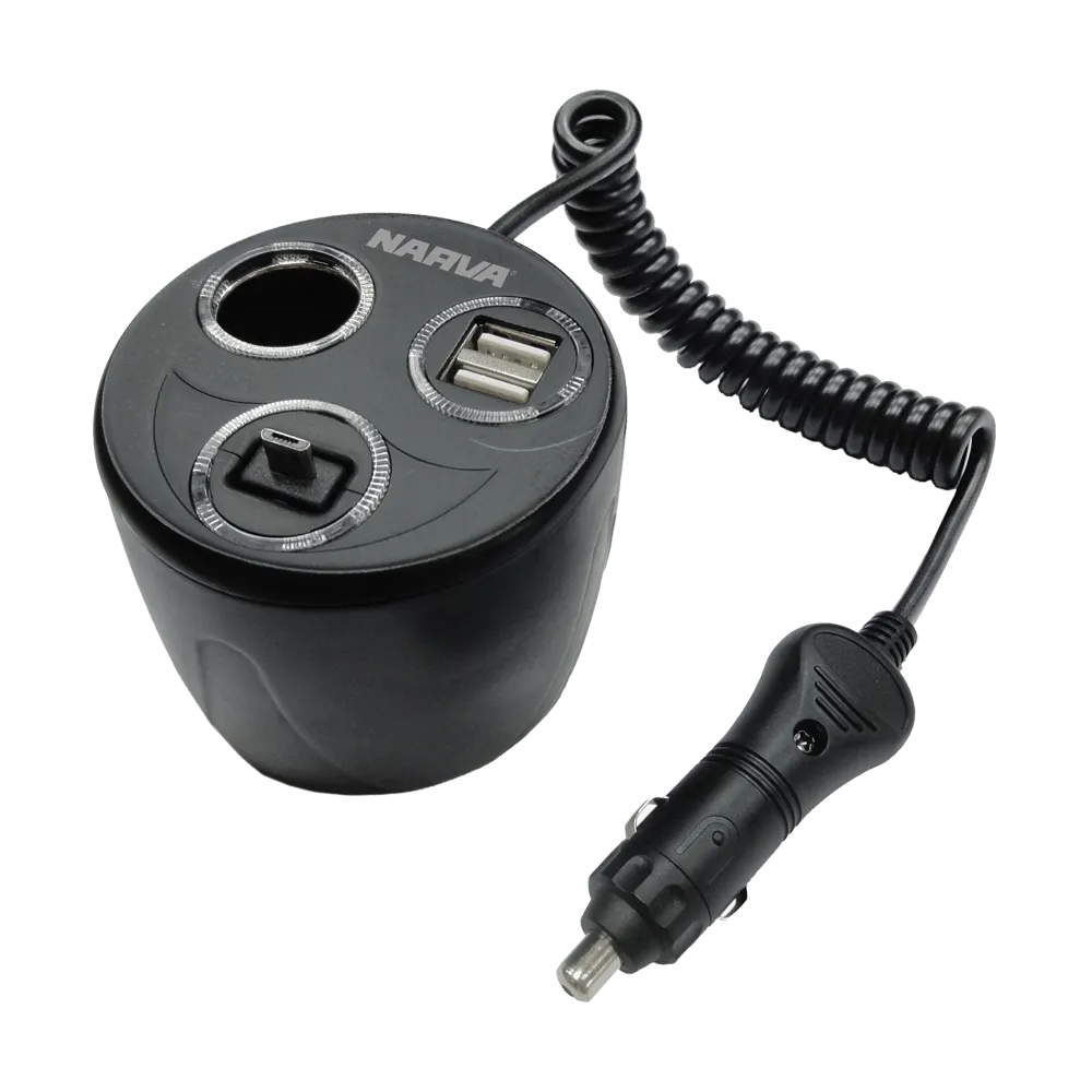 Narva Power-Cup Adaptor with Accessory and Twin USB Sockets  - 81058BL