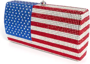 National Flag Rhinestone Clutch Purses Handbags for Women, Bling Evening Bags & Formal Party Crystal Bags, USA American