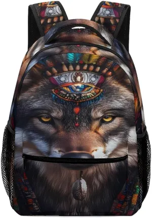 Native Am-erican Wolf Travel Backpack Laptop Backpack Computer Bag Lightweight Back Pack for Men And Women