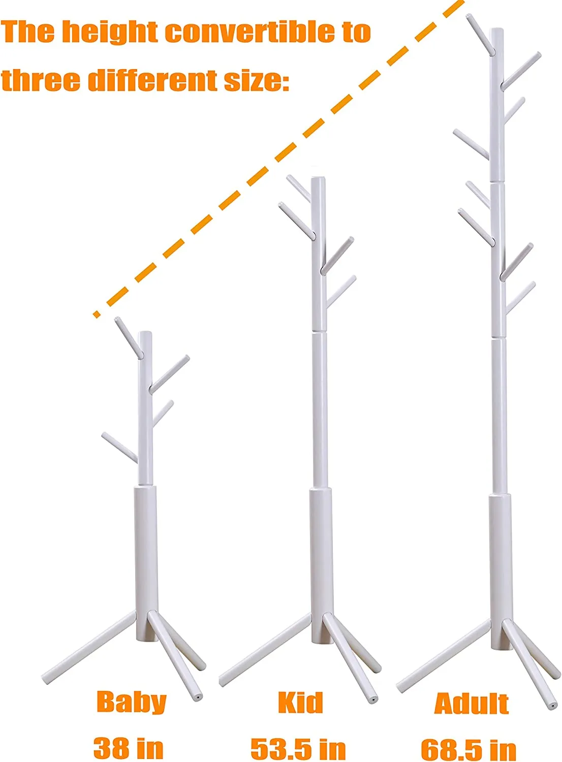 Neasyth Wood Coat Rack Entryway Standing for Hat Jacket Coat Hanger Rack in Living Room Bedroom Hall (White)