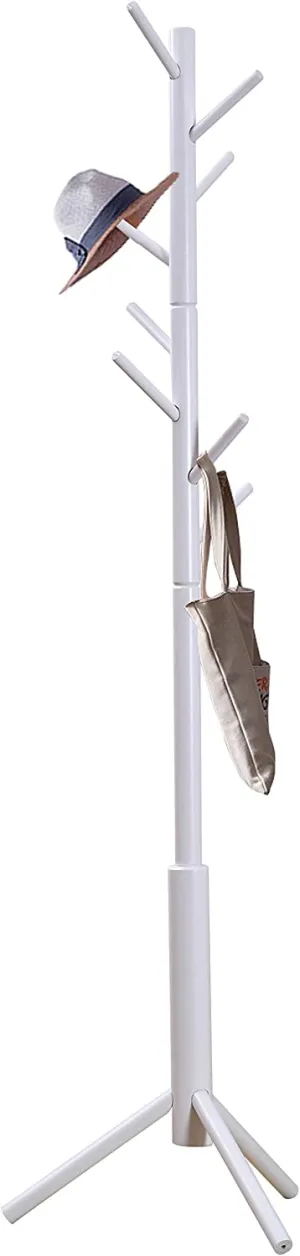 Neasyth Wood Coat Rack Entryway Standing for Hat Jacket Coat Hanger Rack in Living Room Bedroom Hall (White)