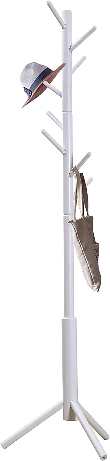 Neasyth Wood Coat Rack Entryway Standing for Hat Jacket Coat Hanger Rack in Living Room Bedroom Hall (White)