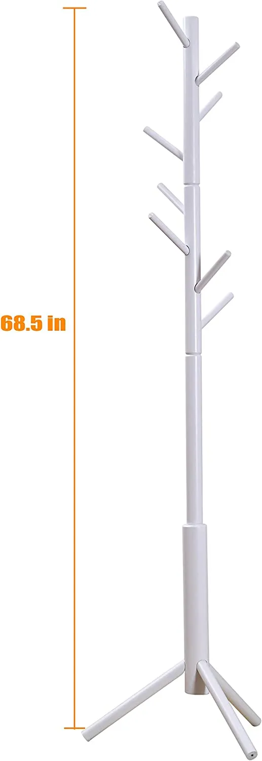 Neasyth Wood Coat Rack Entryway Standing for Hat Jacket Coat Hanger Rack in Living Room Bedroom Hall (White)