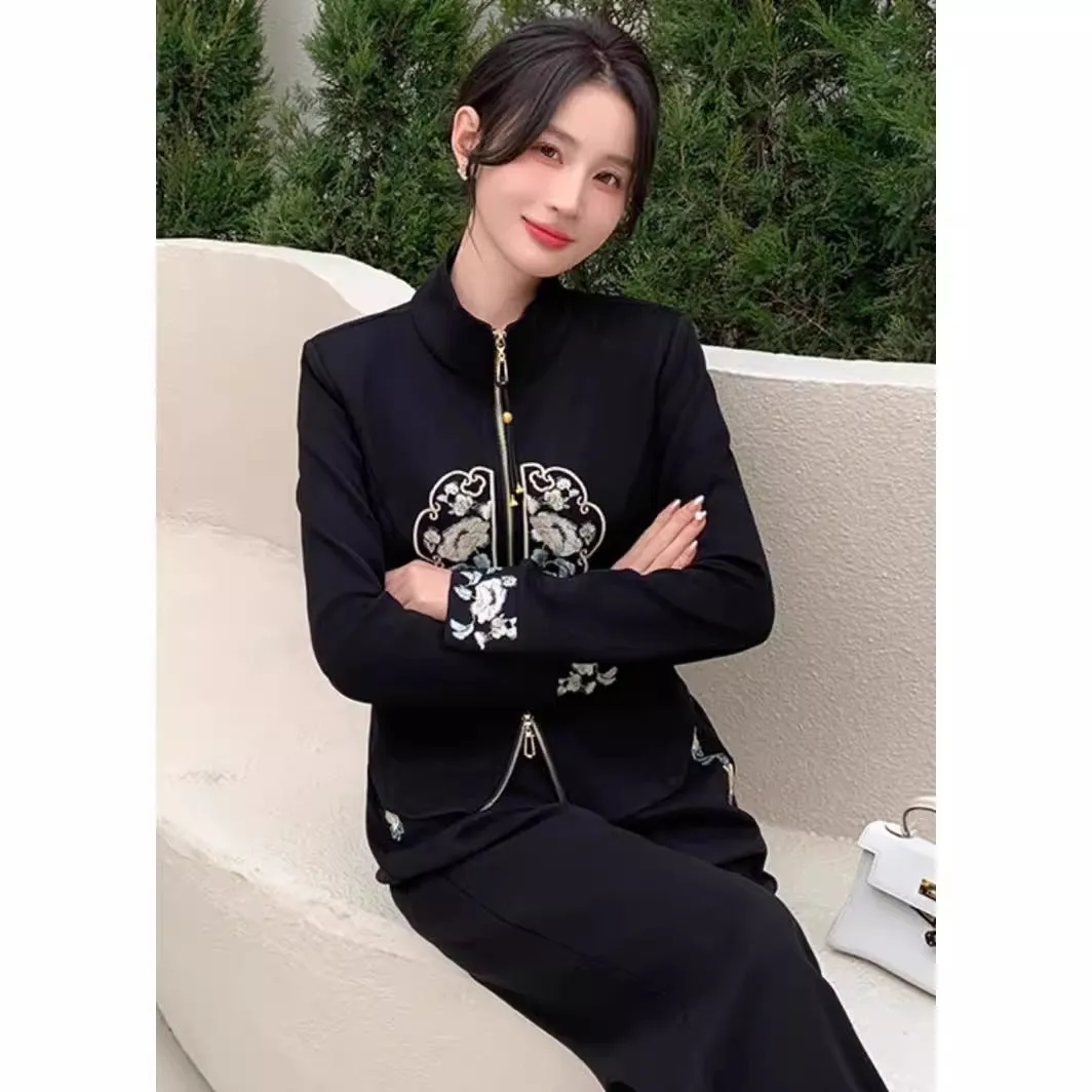 New Chinese Style National Wind Casual Sports Set for Women – Spring 2024 Fashionable Chic Open Cardigan and Wide-Legged Pants Two-Piece Set