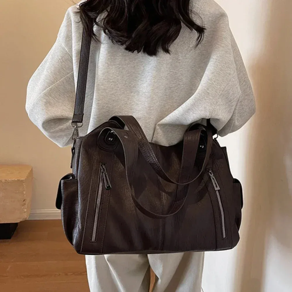 New High Quality Contrasting Colors Tote Bags for Women Fashion Zipper Pu Handbags
