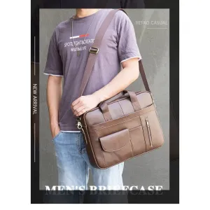 New Men Cow Leather Briefcase Men's Large Messenger Bag Vintage Document Shoulder Male Bag Office Handbag For Men Attache Case