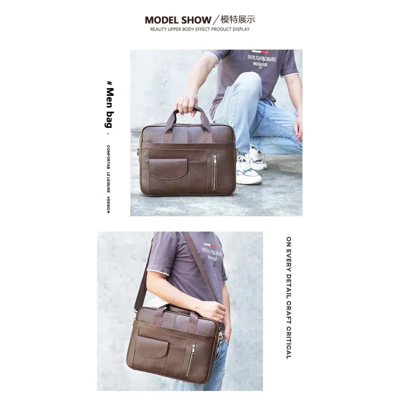 New Men Cow Leather Briefcase Men's Large Messenger Bag Vintage Document Shoulder Male Bag Office Handbag For Men Attache Case
