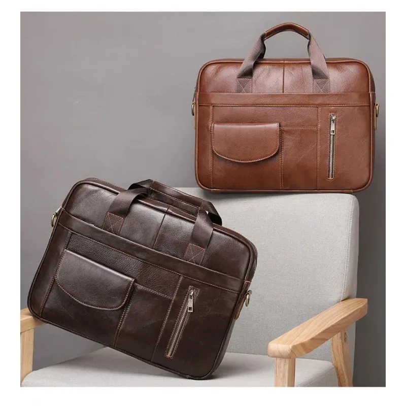 New Men Cow Leather Briefcase Men's Large Messenger Bag Vintage Document Shoulder Male Bag Office Handbag For Men Attache Case