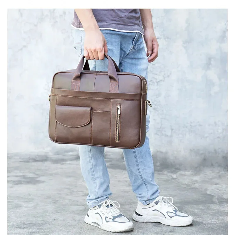 New Men Cow Leather Briefcase Men's Large Messenger Bag Vintage Document Shoulder Male Bag Office Handbag For Men Attache Case