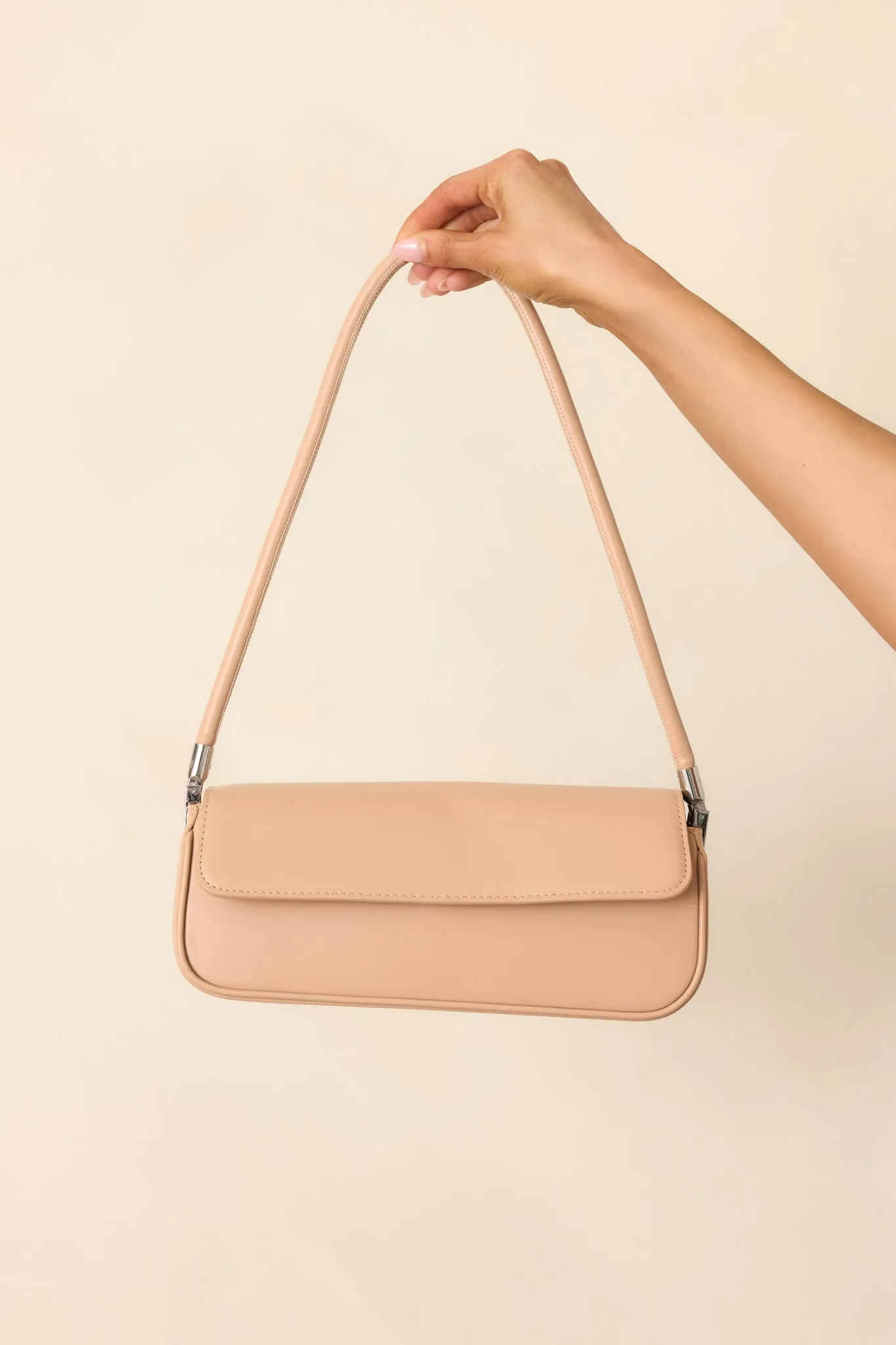 New York Nights Tan Faux Leather Baguette Handbag