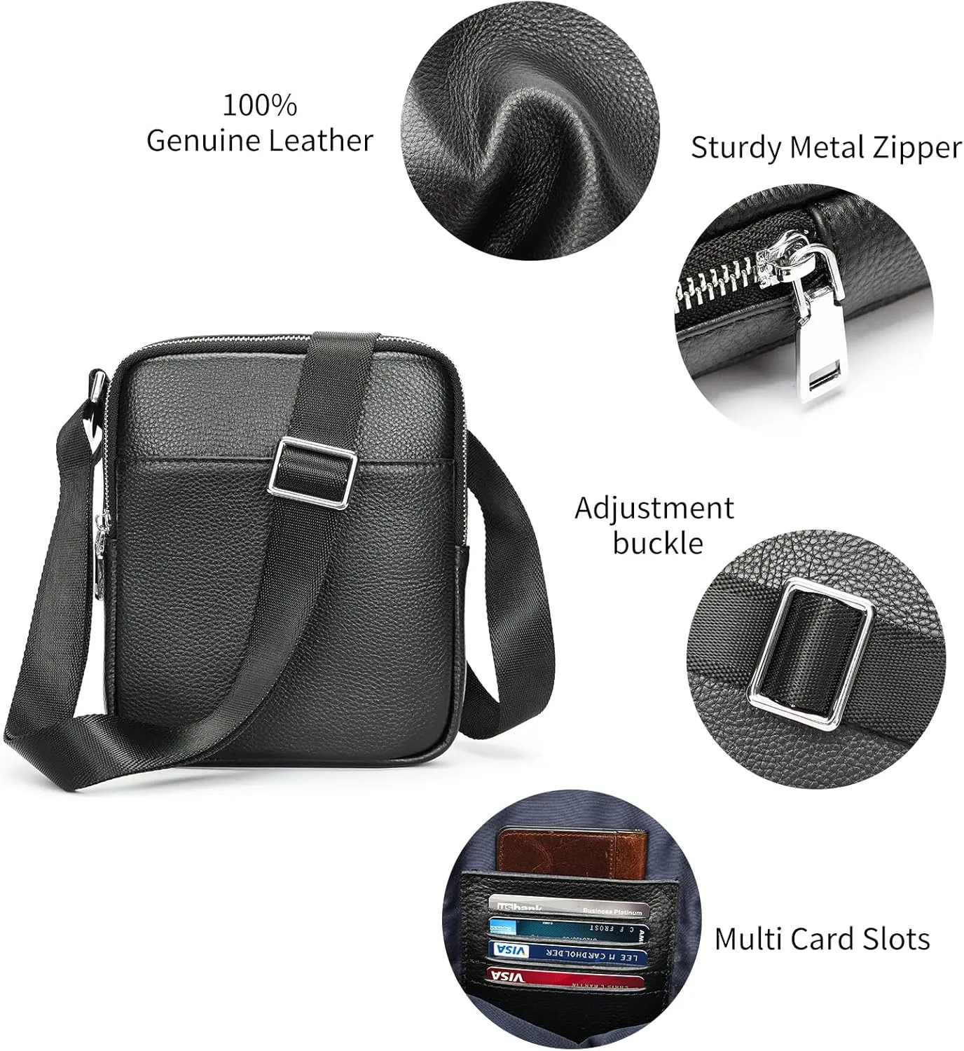 NIUCUNZH Man Purses and Bags Small, Mini Genuine Leather Messenger and Shoulder Bag for Men with lots of Zipper Pockets