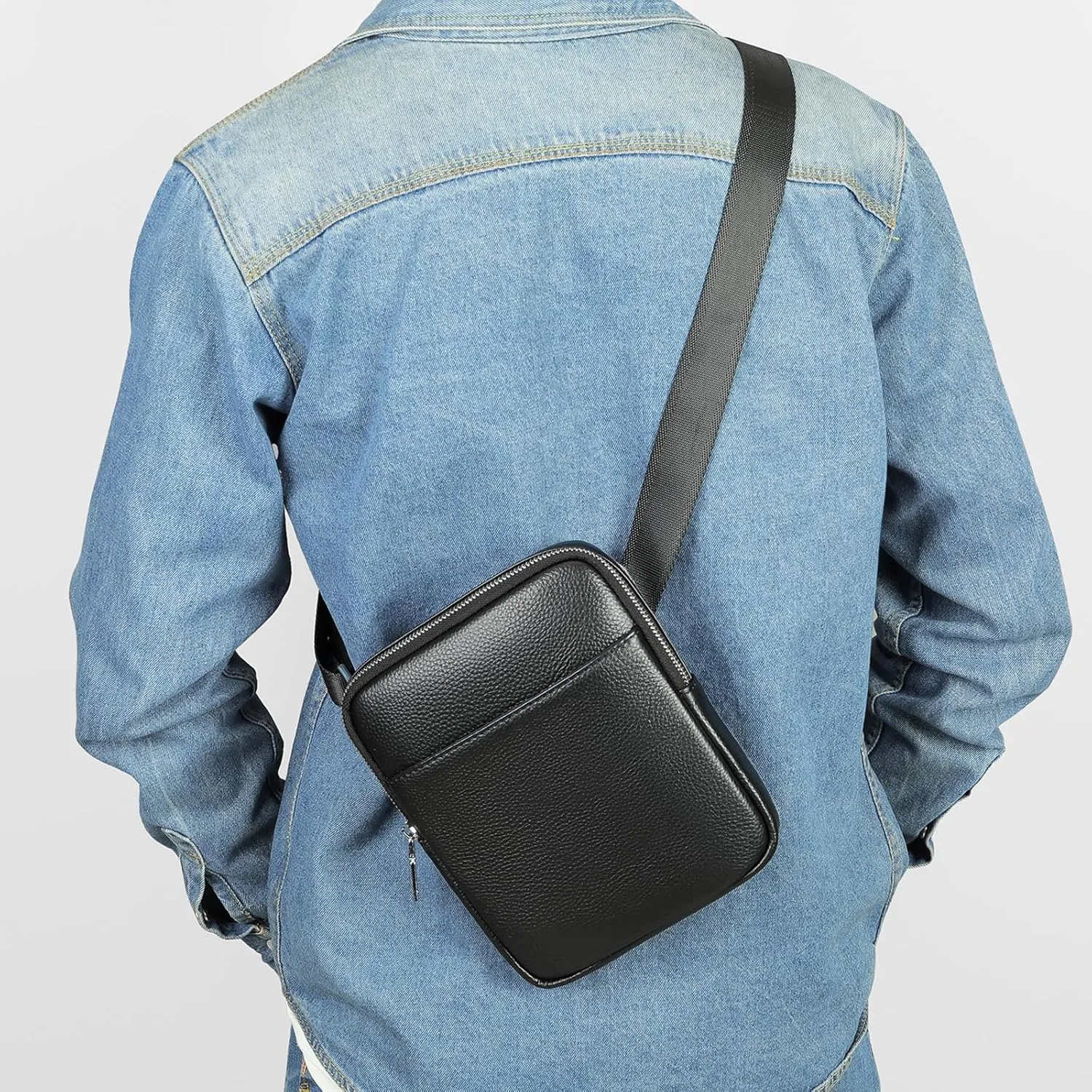 NIUCUNZH Man Purses and Bags Small, Mini Genuine Leather Messenger and Shoulder Bag for Men with lots of Zipper Pockets