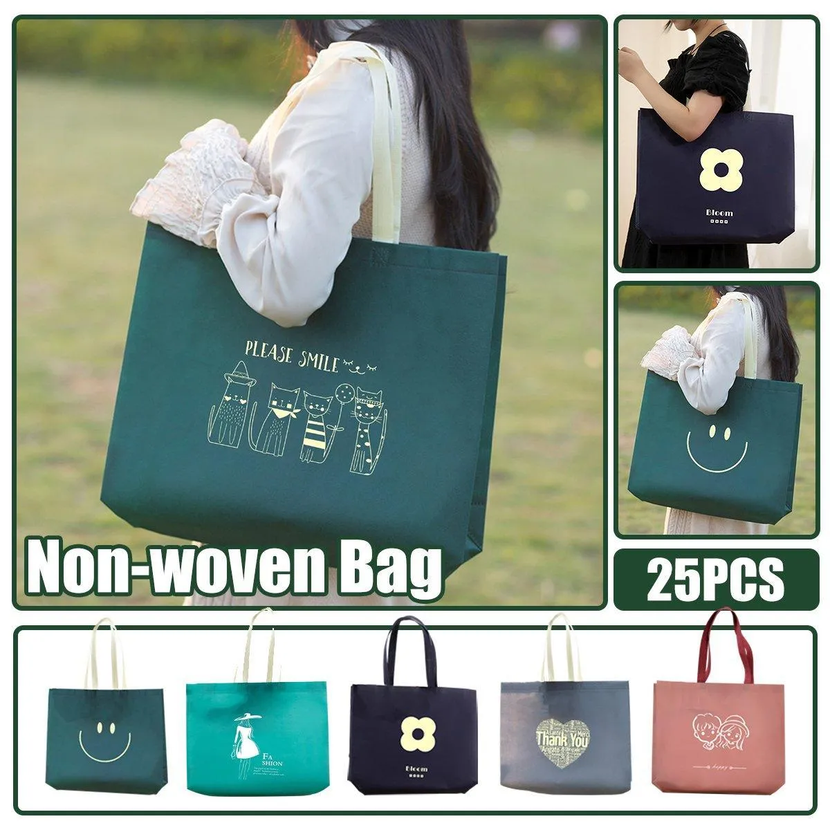 Non-Woven Tote Bags Versatile Reusable 25PCS