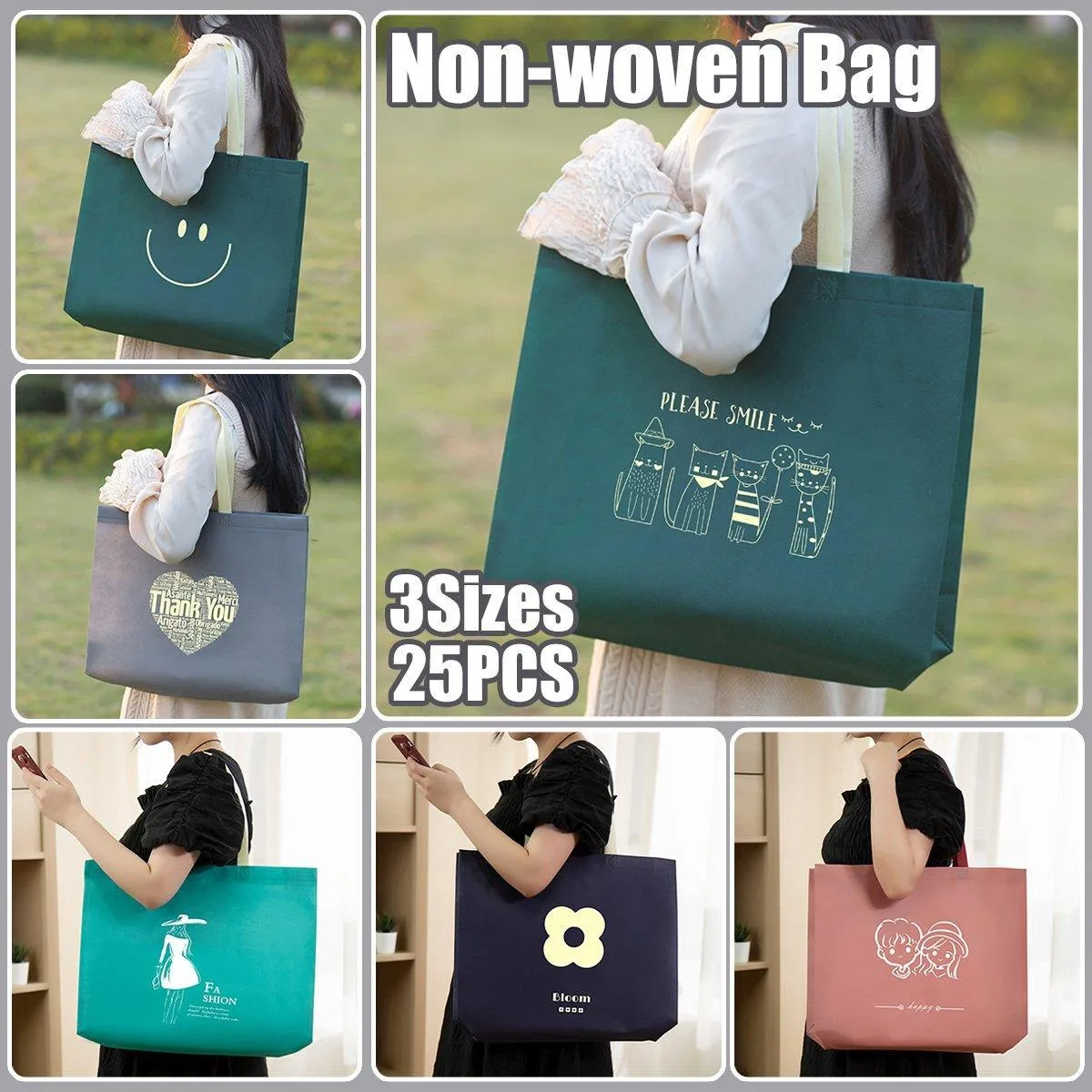 Non-Woven Tote Bags Versatile Reusable 25PCS