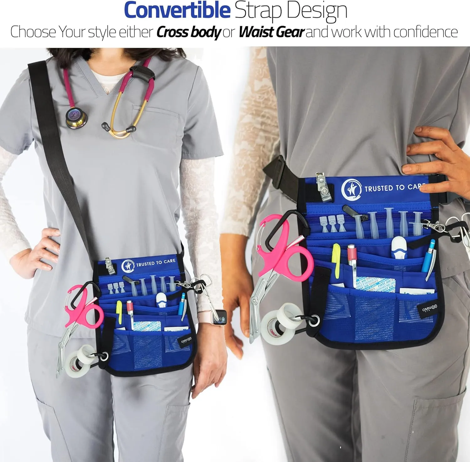 Nurse Fanny Pack for Women 4 In 1 with Medical Gear Pockets for Bandage and Scissors- Nursing Fanny Pack for Nurses with Multi Compartment Medical Pack for Emergency Nursing Supplies (Blue)