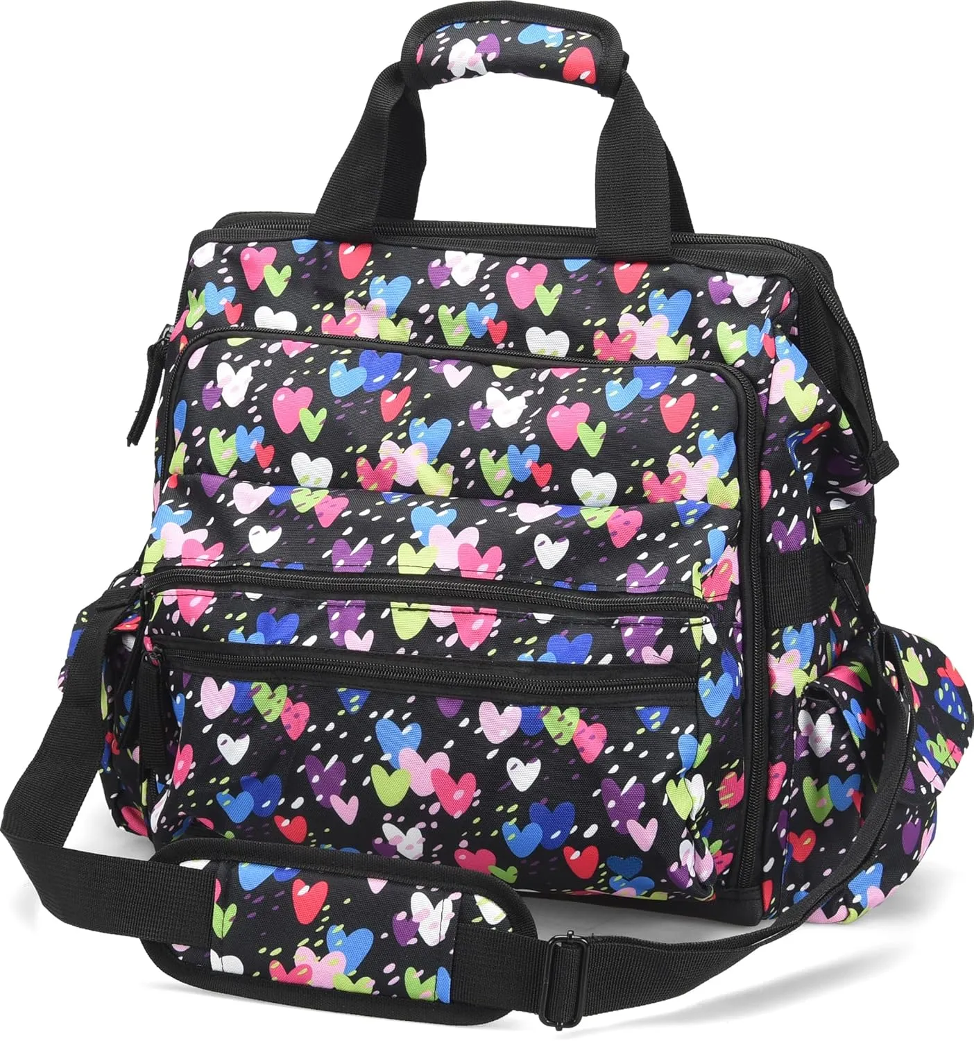 Nurse Mates Ultimate Nursing Bag | Multiple Compartments | Interior Laptop Compartment | Durable Zippers | Raining Hearts