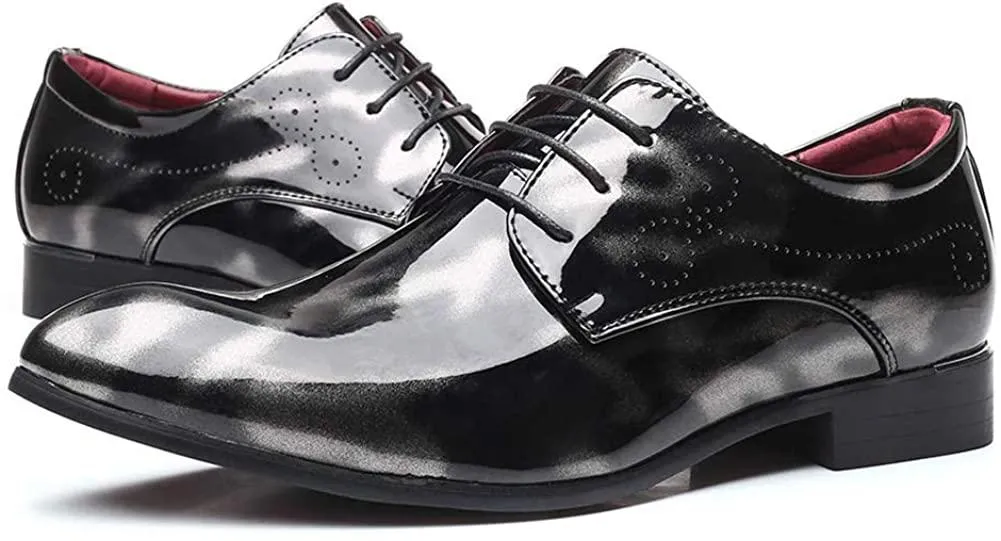 NXY Men' Lace Up Wingtip Oxford Modern Leather Pointed Toe Dress Shoes Formal