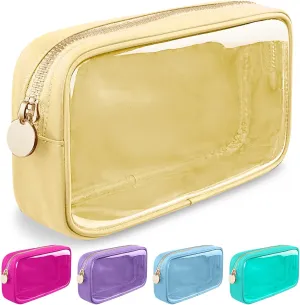 Nylon Small Clear Makeup Bag for Purse, Cute Makeup Bag Preppy Cosmetic Zipper Pouch Purse, Waterproof Travel Toiletry Bag Coin Pouch Clutch Makeup Brush Bag Organizer Storage for Women Ladies(Beige)