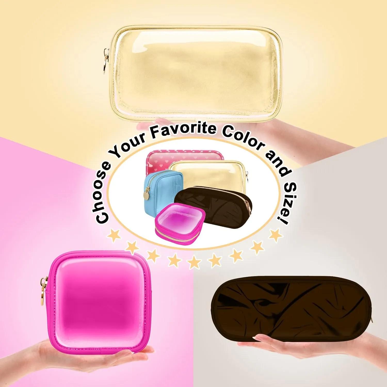 Nylon Small Clear Makeup Bag for Purse, Cute Makeup Bag Preppy Cosmetic Zipper Pouch Purse, Waterproof Travel Toiletry Bag Coin Pouch Clutch Makeup Brush Bag Organizer Storage for Women Ladies(Beige)