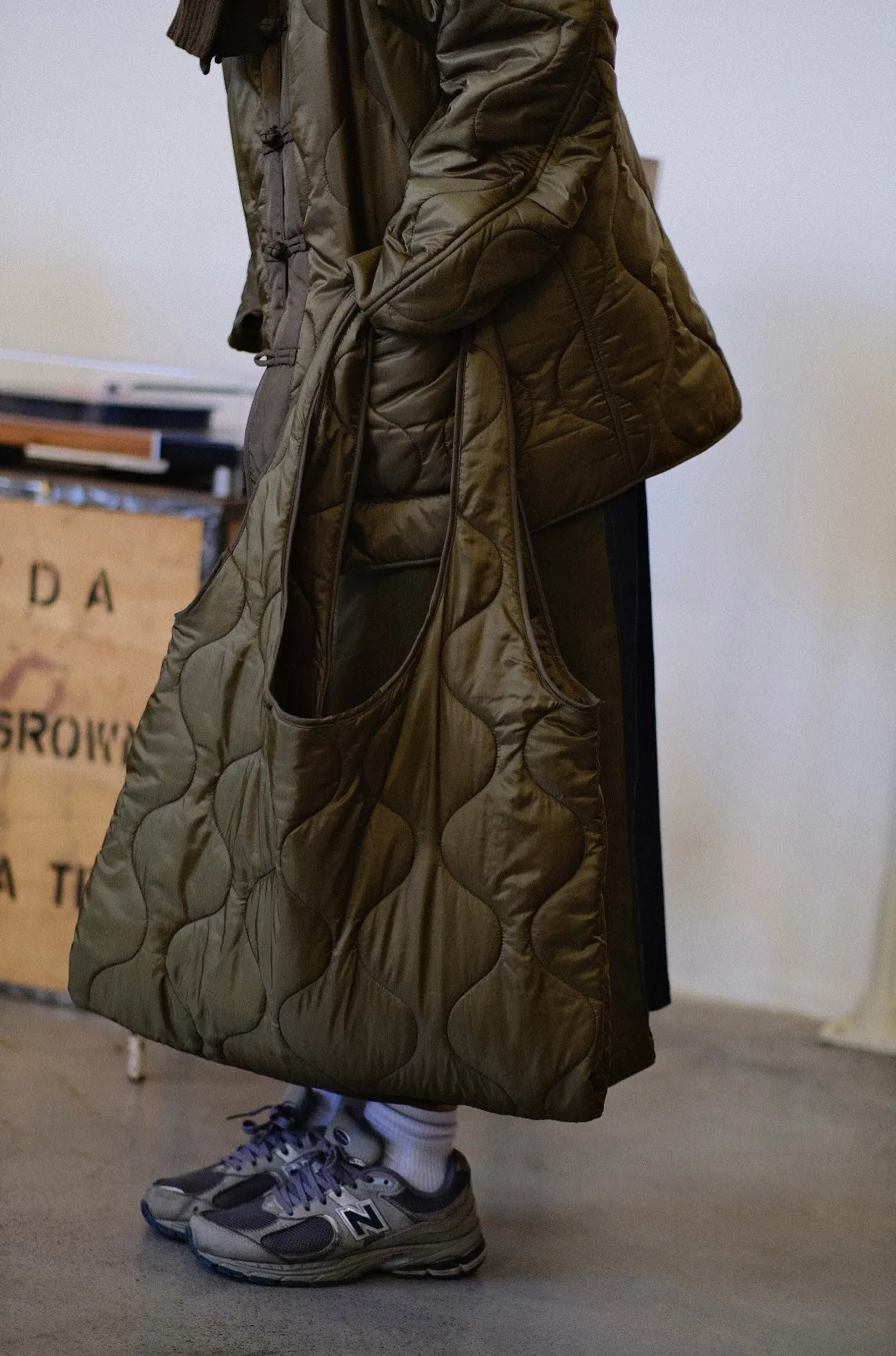 Olive Quilted Tote Bag