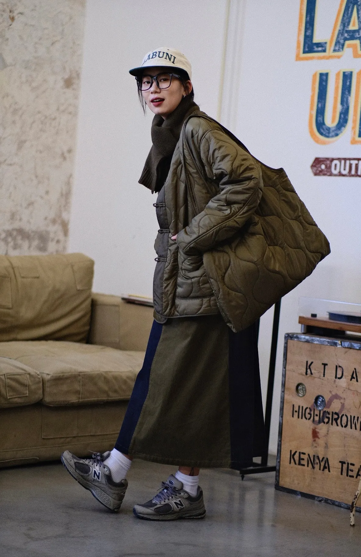 Olive Quilted Tote Bag