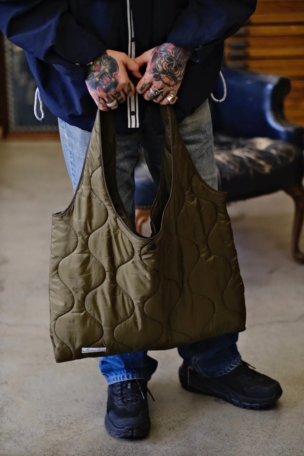 Olive Quilted Tote Bag