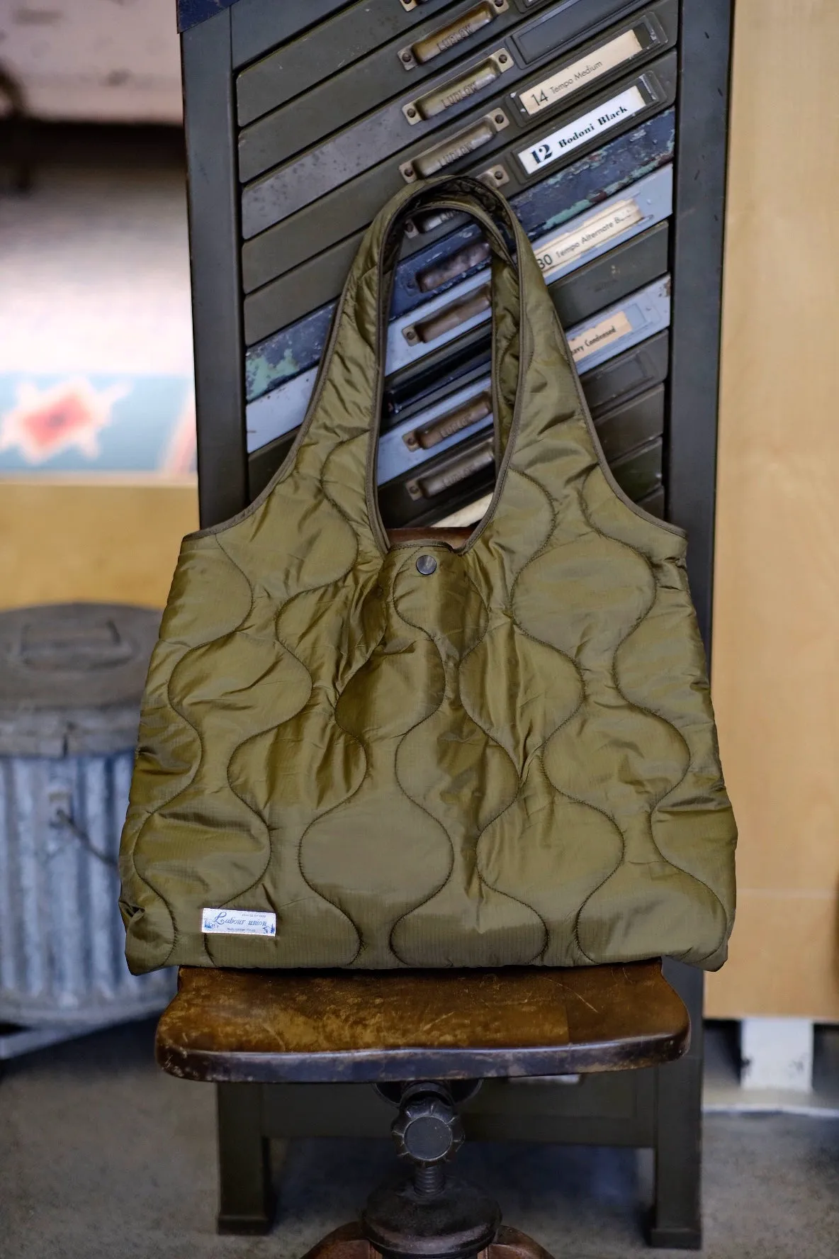 Olive Quilted Tote Bag