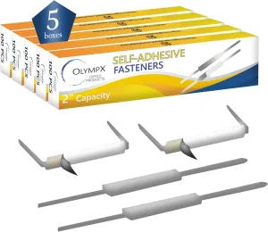 Olympx OLYMPX 2” Capacity Economy Self Adhesive Prong Paper Fastener Bases, 2.75 Inch Center for Paper File Clip Folder Accessories, Pack of 5 (100 pcs/Pack)