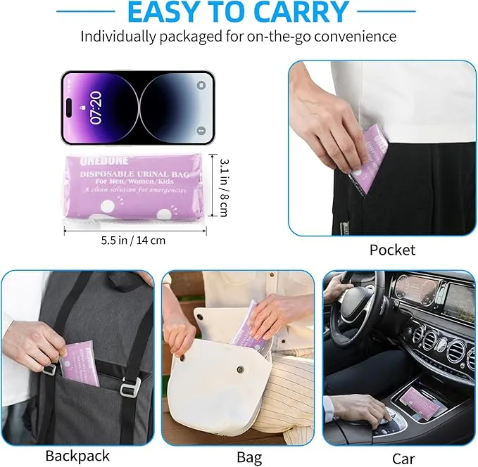 ONEDONE Disposable Urine Bags 6/8/12/24 30.4 OZ Pee Bags for Travel for Men Women Kids Emergency Urine Bags Portable Unisex Urinal Bags Vomit Bags for Traffic Jams Camping Hiking
