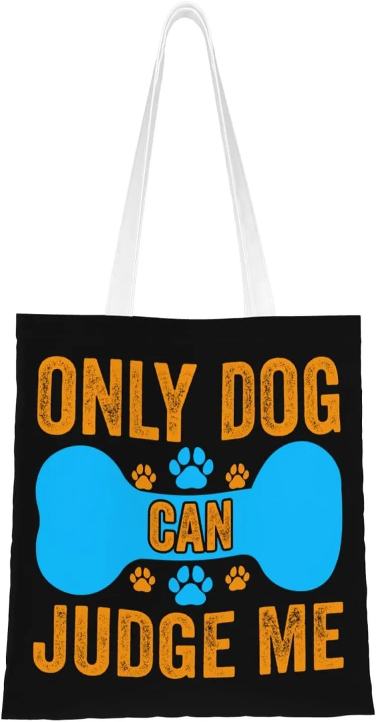 Only Dog Can Judge Me Tote Bag for Women Canvas Shopping Bags Reusable Beach Bag Grocery Bags Tote Shoulder Bag Gift Bags