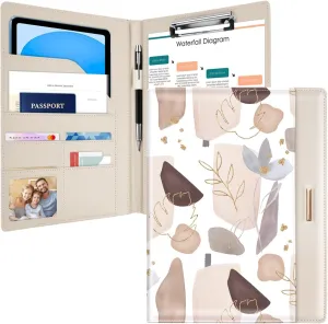 Padfolio/Resume Portfolio Folder for Women Men, WAVEYU Cute Chic Padfolio Cover Folder, Conference/Legal Document Organizer with Letter/A4 Size Clipboard, Document Sleeve, Gold
