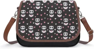 Panda Print Messenger Bag for Women PU Leather Crossbody Bags Shoulder Handbags Purse