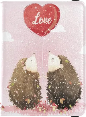 Passport Holder, Cute Hedgehog Couple PU Leather Passport Holder with Card Slot, Passport Wallet RFID Blocking, Passport Cover Passport Case Passport Card Holder for Women Men