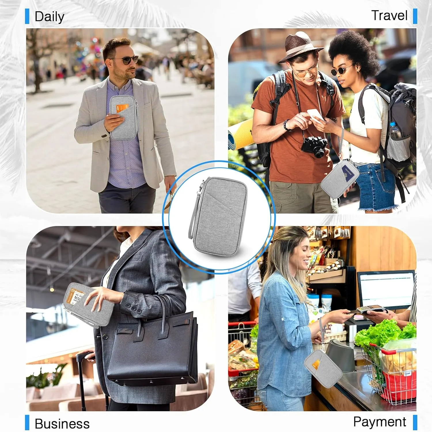 Passport Holder Family RFID Travel Document Organizer for Women Waterproof Passport Wallet Men Portable Case for Cards, Boarding Pass, ID, Money, Tickets with Zipper