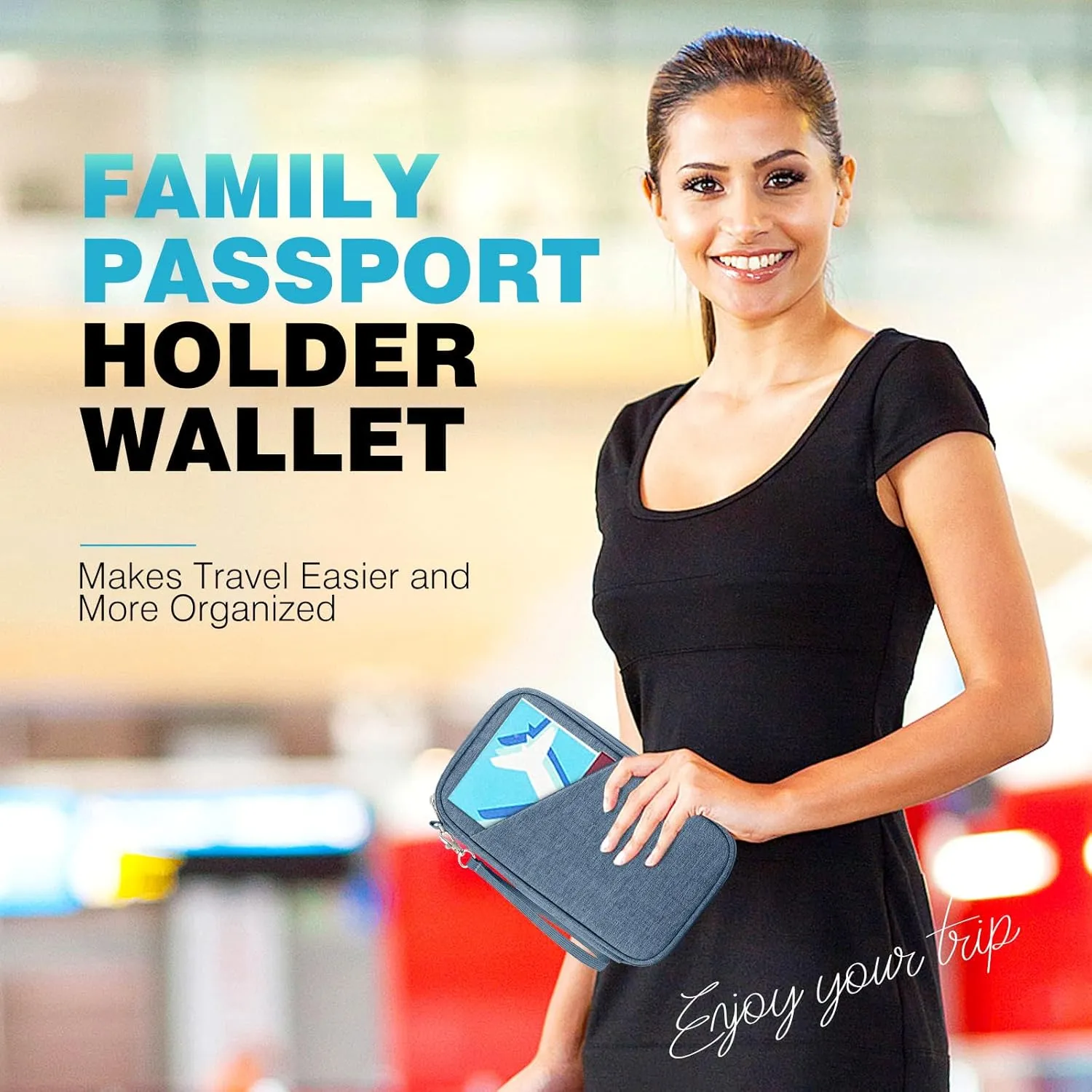 Passport Holder Family RFID Travel Document Organizer for Women Waterproof Passport Wallet Men Portable Case for Cards, Boarding Pass, ID, Money, Tickets with Zipper