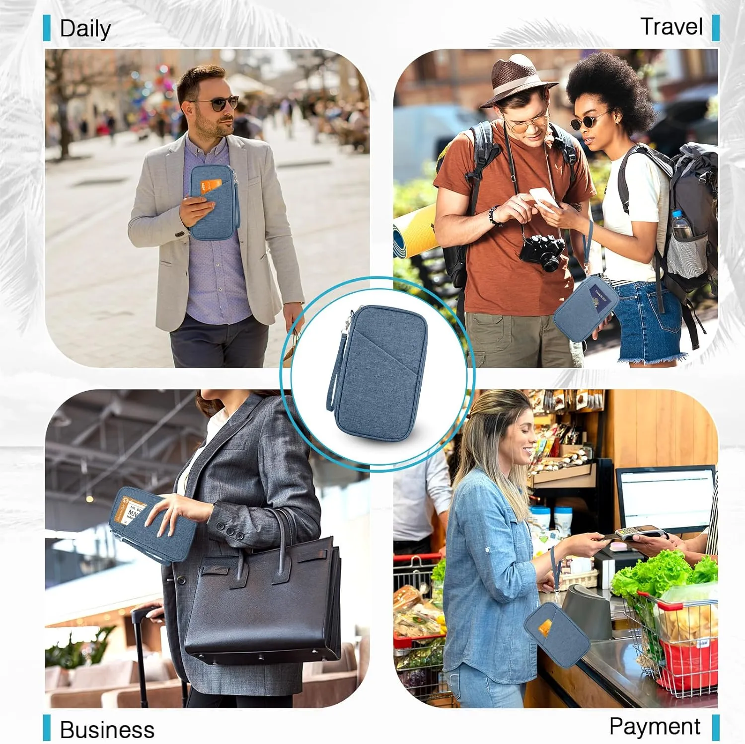 Passport Holder Family RFID Travel Document Organizer for Women Waterproof Passport Wallet Men Portable Case for Cards, Boarding Pass, ID, Money, Tickets with Zipper