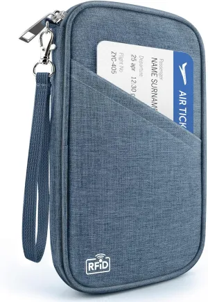 Passport Holder Family RFID Travel Document Organizer for Women Waterproof Passport Wallet Men Portable Case for Cards, Boarding Pass, ID, Money, Tickets with Zipper