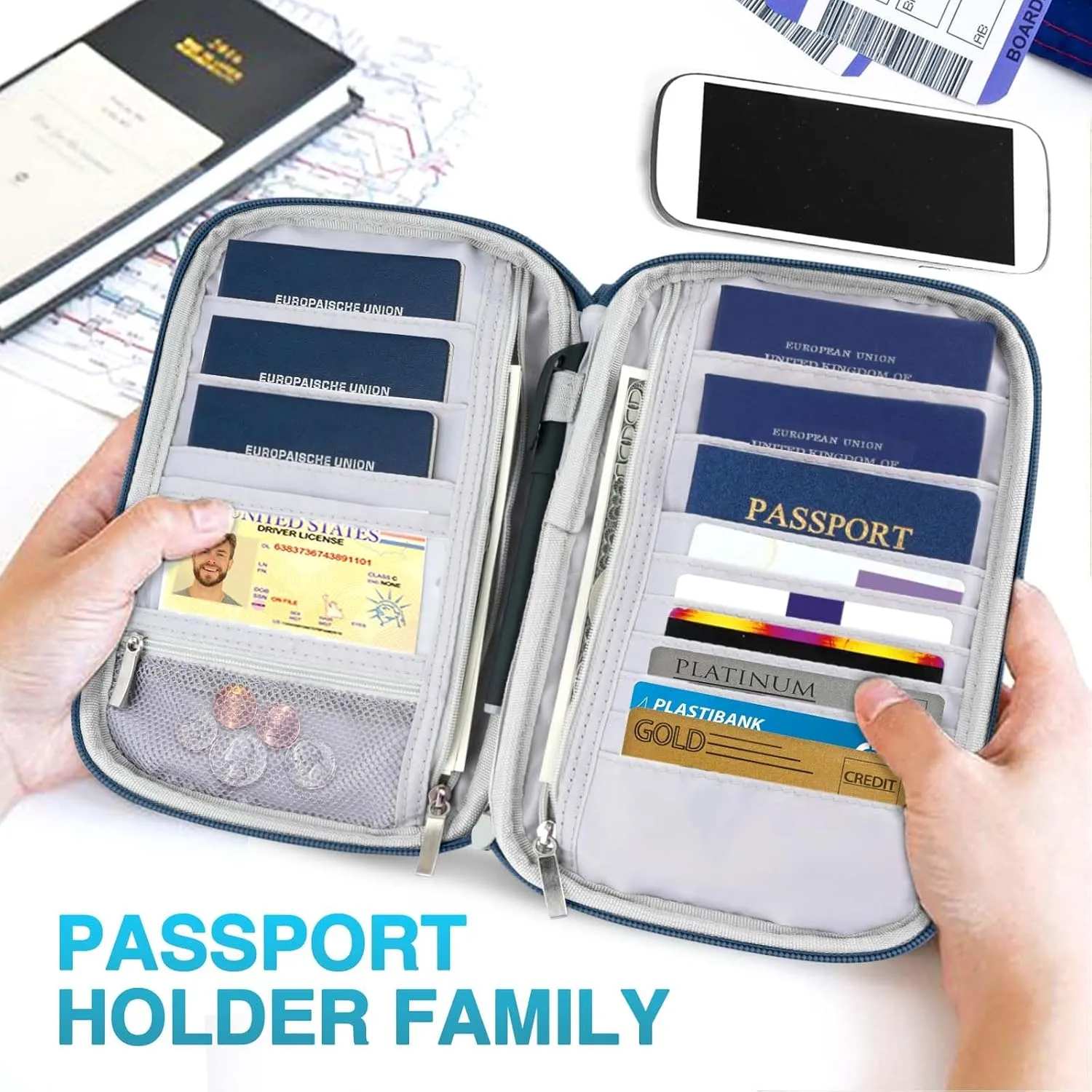 Passport Holder Family, Women Rfid Blocking Passport Wallet, Travel Essentials Premium Wallets, Waterproof Passport Holders Bag for Men Traveling, Travel Document Organizer Credit Cards Case