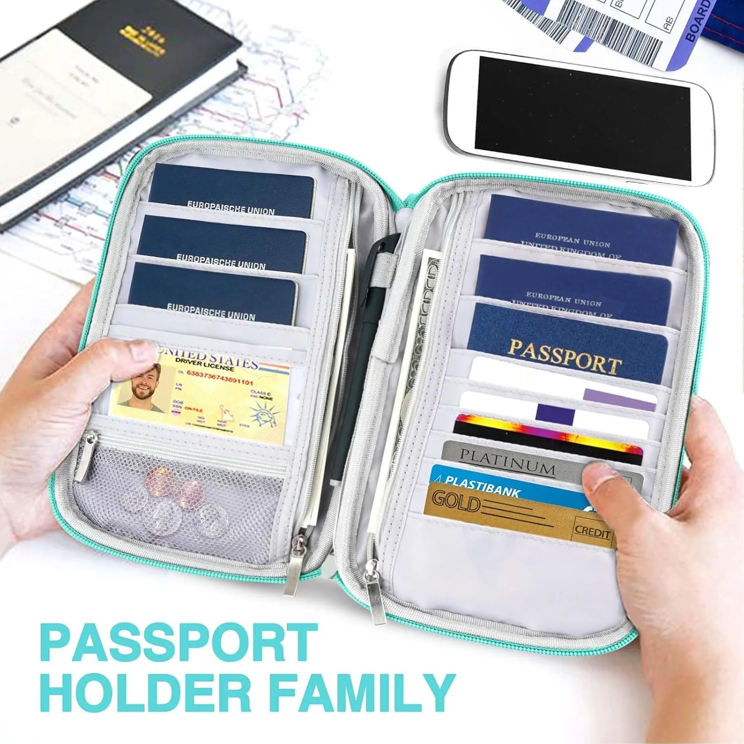 Passport Holder Family, Women Rfid Blocking Passport Wallet, Travel Essentials Premium Wallets, Waterproof Passport Holders Bag for Men Traveling, Travel Document Organizer Credit Cards Case