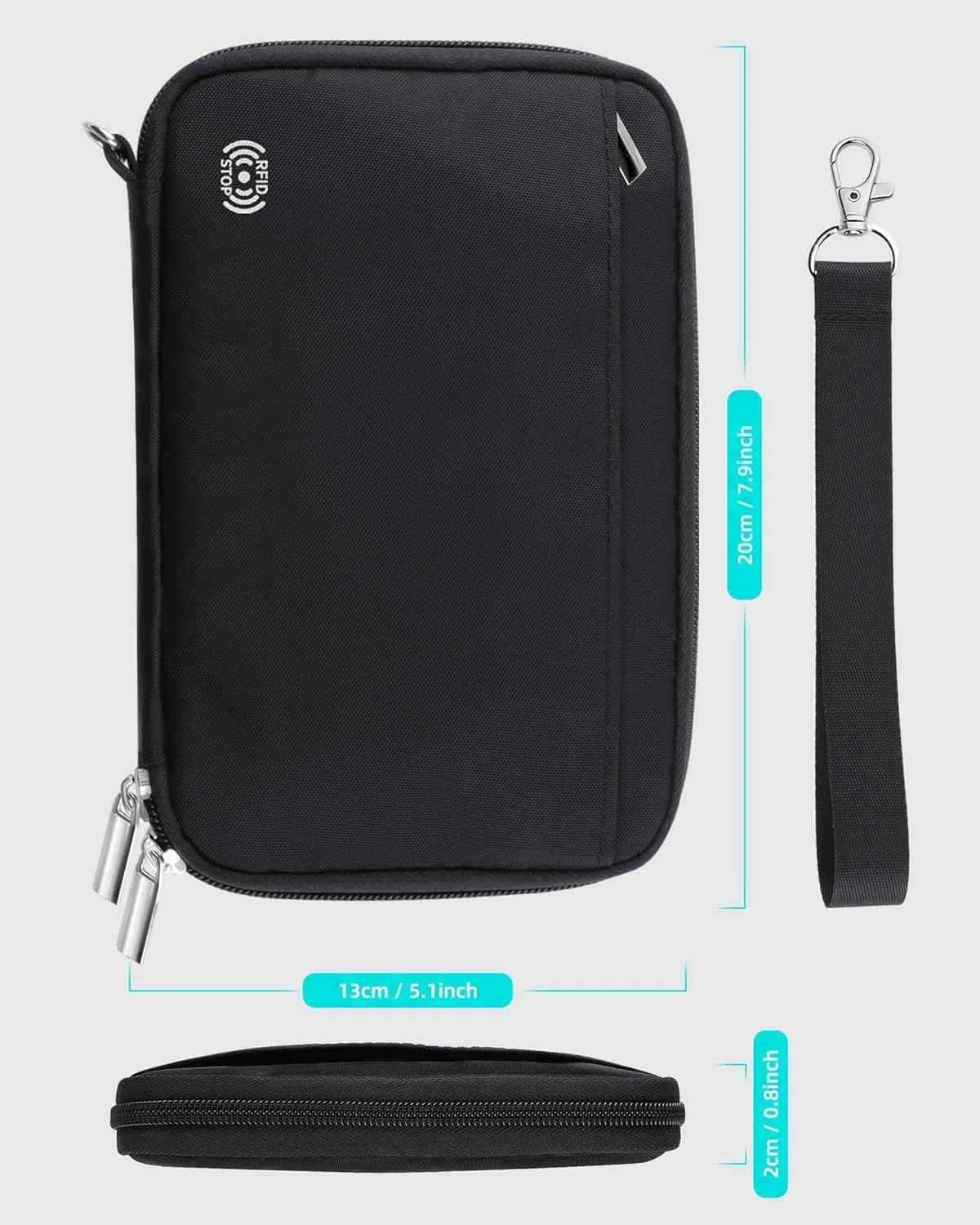 Passport Holder for Travel Family, RFID-Blocking Travel Wallet Holder for 6 Passports, Water Resistant Bag Document Organizer for Cards, Cash, Boarding Passes, Tickets (Black)
