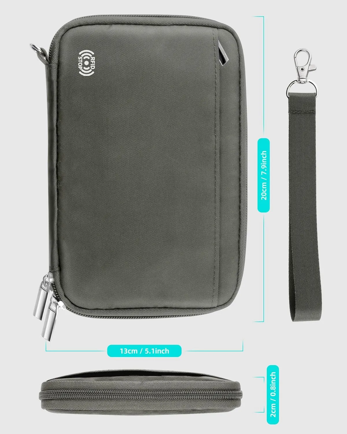 Passport Holder for Travel Family, RFID-Blocking Travel Wallet Holder for 6 Passports, Water Resistant Bag Document Organizer for Cards, Cash, Boarding Passes, Tickets (Gray)