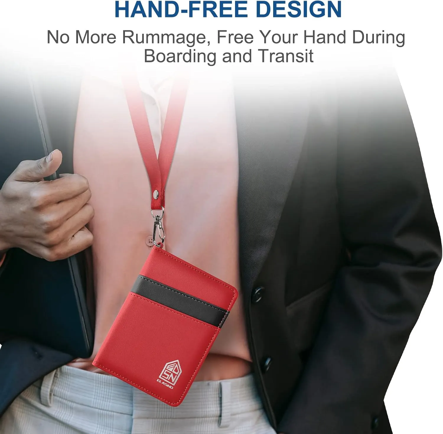 Passport Holder with Neck Lanyard, Passport Case Passport Cover with Vaccine Card Slot for Men and Women, RFID Blocking Passport Wallet, Red