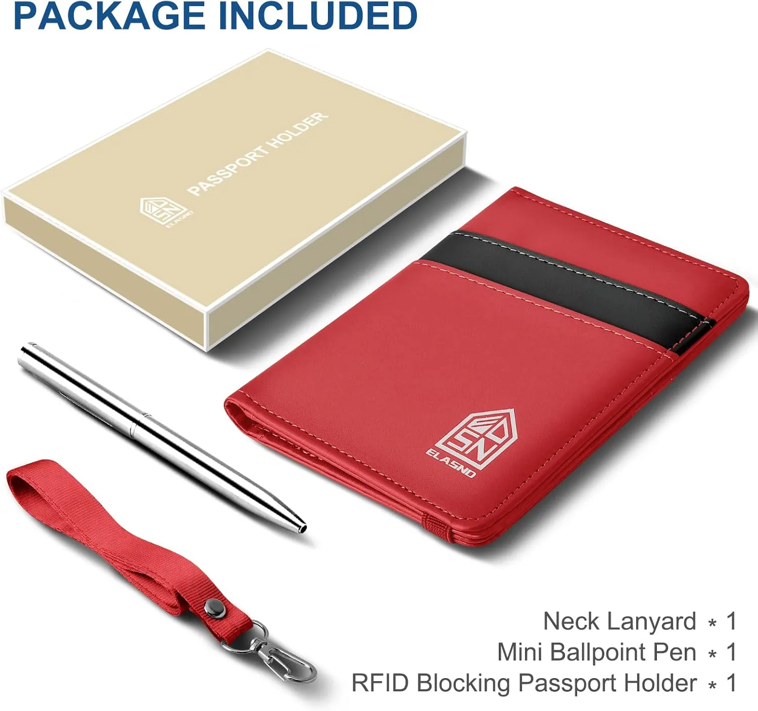 Passport Holder with Neck Lanyard, Passport Case Passport Cover with Vaccine Card Slot for Men and Women, RFID Blocking Passport Wallet, Red