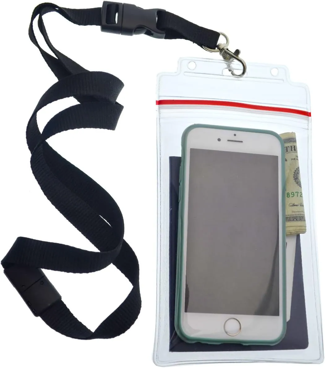 Passport Holders - 2 Pack - Heavy Duty Water and Tear Resistant Resealable Sleeves & Premium Breakaway Lanyard - 4X6 Insert for Vaccination Cards, Cruise, Travel, and Beach Vacation Documents (Black)