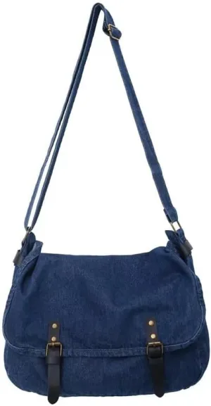Pbkabiug Denim Shoulder Bag Large Capacity Satchels Crossbody Bag Soft Vintage Flap Buckle Casual Solid Color for Men Women
